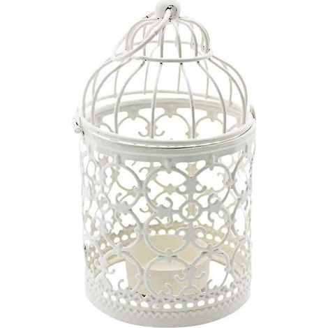 Weiße Metall-Hängelaterne, Vogelkäfig, Vintage-Stil, Tischdekoration für Hochzeiten oder Partys, Festtagskerze