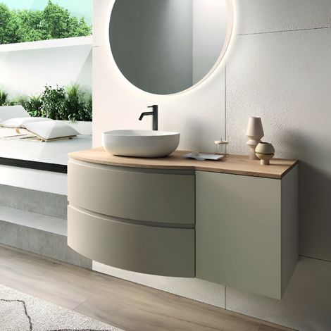Mobile bagno sospeso 120 cm ZORA Tortora Opaco con top e lavabo d'appoggio (1/3)