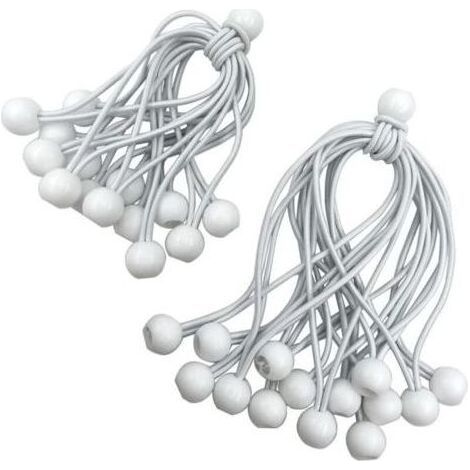 Corde elastiche, tenditori per teloni da 30 pezzi per ganci elastici con sfere di plastica, cinghie elastiche per tende in telone, bianche, 150 mm e 200 mm (1/5)