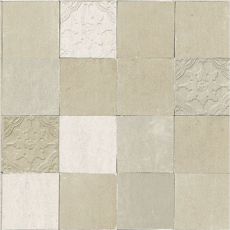Kitchen bathroom wallpaper wall Profhome 374064 non-woven wallpaper slightly textured with geometric shapes shiny cream grey 5.33 m2 (57 ft2) (1/5)