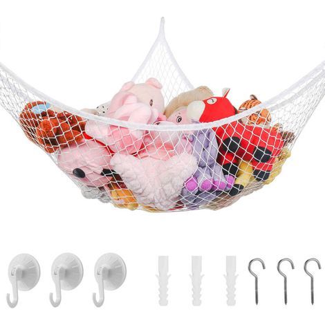 Hamac pratique pour jouets en peluche, filet de rangement mural à mailles larges pour jouets, à suspendre aux angles.