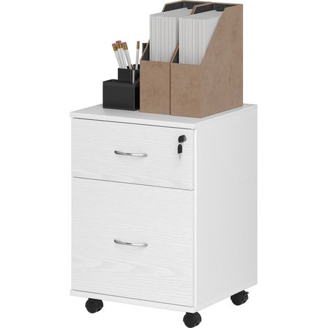 Two Drawer Lockable Filing Cabinet  White Wood Grain (1/5)