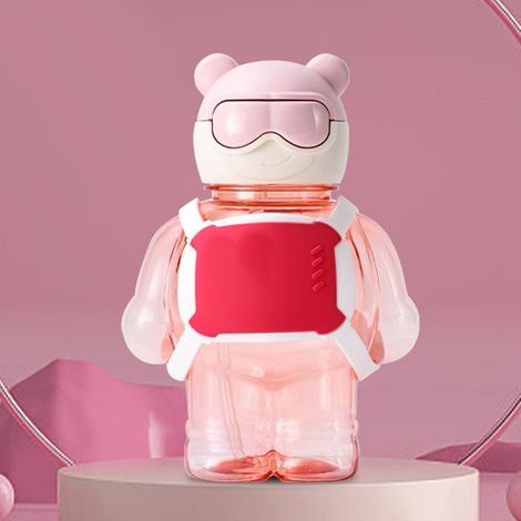 Neuer trendiger Plastikbecher für den Sommer, ideal für Studenten und Paare, mit großem, niedlichem Bärenmuster, tragbar und stylisch, rosa. (1/5)