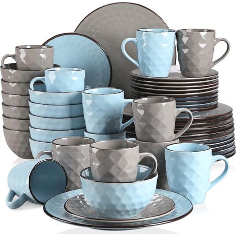 Tafelservice Steingut 48-teilig Kombiservice Gem-blau-graue Mischung (1/5)