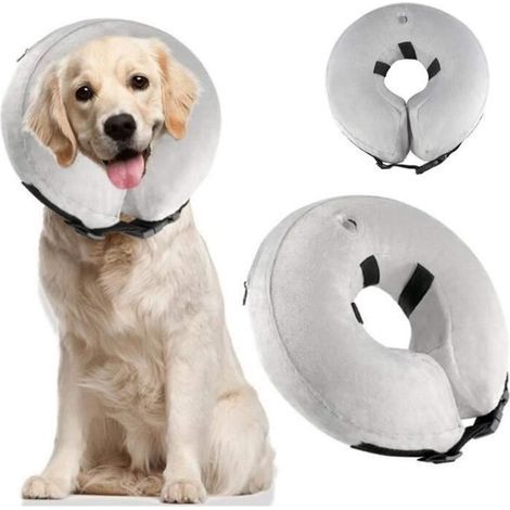 Collier Gonflable de Récupération avec Boucle pour Chiens et Chats, Collerette de Protection Ajustable Confortable, L, gris (1/4)