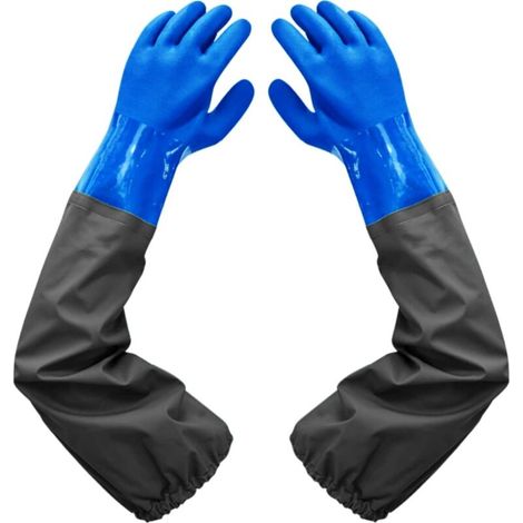 Dépolie Étanche Gants Allongés en Caoutchouc -16Pouces, Doublure Floquante, Poignets Élastiques - Pour Nettoyage D'étang, Industrie Chimique, Agriculture, Pêche, Construction