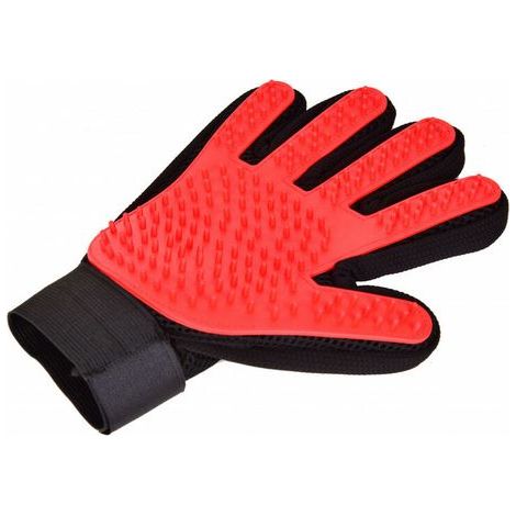 Guante para el cuidado de mascotas: ideal para perros y gatos, cepilla y masajea, atrapa el pelo y la suciedad. Resistente al agua (mano derecha, rojo). (1/5)