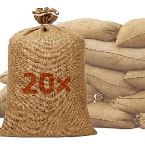 Lot de 20 sacs de sable en toile de jute (30 x 60 cm) vides, parfaits pour la protection contre les inondations, sacs solides (1/5)