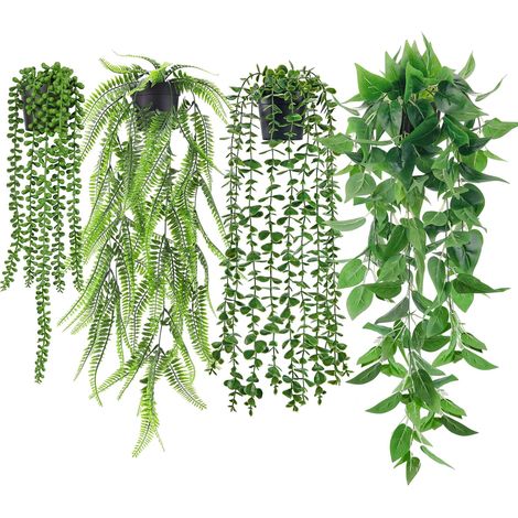 4 Plante Artificielle,Pot Inclus,Plastique Durable,Sans Entretien,Bureau Salon Cuisine Jardin