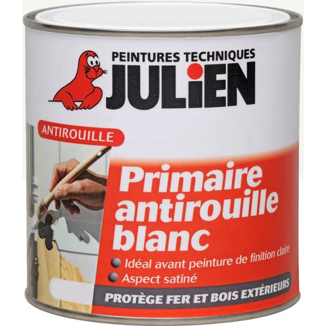 Julien – Primaire antirouille blanc 0.5L – Finition satinée – Protection anticorrosion pour métal et bois – Adhérence exceptionnelle