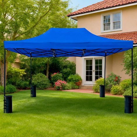 Gazebo Professionale 3x4.5 M Richiudibile Automatico In Acciaio Con Telo Oxford 1200D PVC Impermeabile e Anti UV Struttura a Fisarmonica con Sacche Zavorra e Borsa Trasporto Sagre Feste - Colore: Blu (1/5)