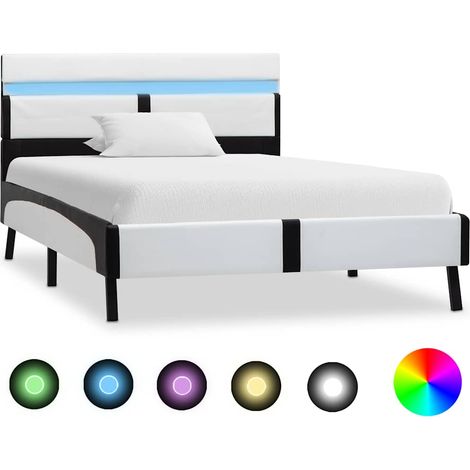 Cadre de lit LED pour matelas 90 x 200 cm, similicuir et MDF, blanc et noir, sans matelas - PANGIVO (1/5)
