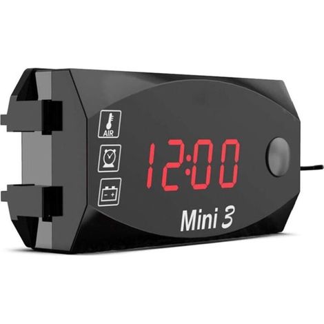 1pc 12V Moto Horloge numérique Voltmètre Thermomètre moto Refit Accessoire 3 en 1 mètre électronique pour moto, rouge de haute précision (1/4)