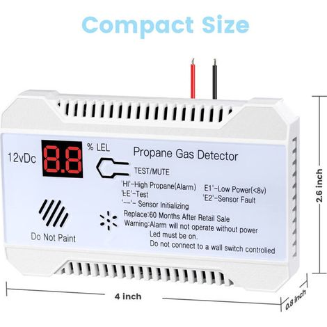 Détecteur de gaz propane 12 V pour camping-cars - Alarme 85 dB - Affichage numérique - Compact et léger (certifié CE) (1/4)