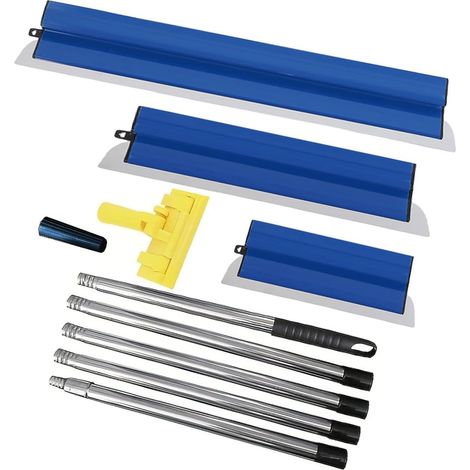 Blue Drywall Skimming Blades Set, 25+40+60cm Stainless Steel Blade Spatula Tools and Extension Handle 80 to 200 cm for Wall Panels and Ceilings, Plaster Smoothing (1/4)