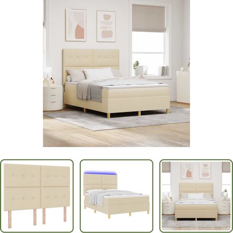 vidaXL LED Streifen - LED Boxspringbett mit Matratze Creme 140 x 190 cm Stoff (1/5)