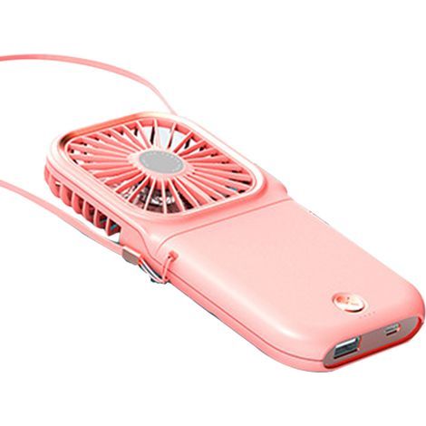 Mini ventilateur portable, petit ventilateur à piles faisant office de batterie externe, de support pour téléphone et de ventilateur portatif. (1/5)