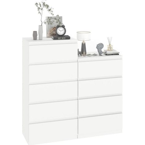 Lot de 2 commodes blanches 4 et 5 tiroirs modulables pour chambre et salon (1/5)