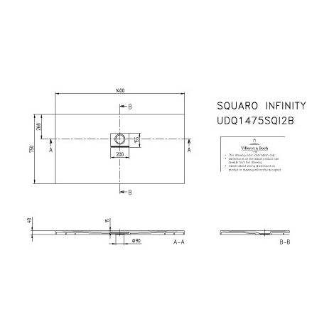 Villeroy & Boch UDQ1475SQI2BVAL DW Squaro Infinity 1400x750x40mm