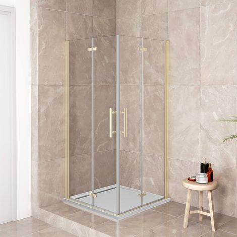 185cm Box Doccia Angolare 120x120cm Doppia Porta Battente Pieghevole Vetro Temperato Trasparente 6 mm Anticalcare Telaio Dorato Spazzolato