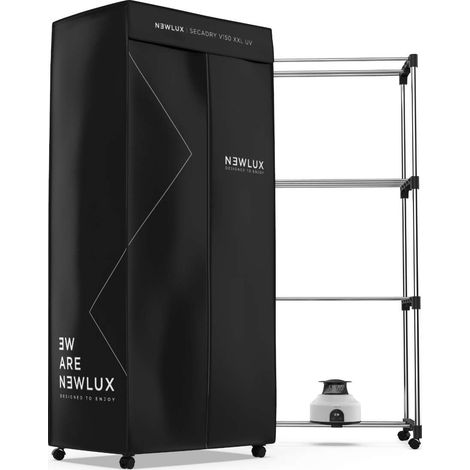 Newlux Secadora de Ropa Negro Secadry por Ventilación, 1200W, Luz UV, Capacidad 15Kg, Temp. 180min, 3 Niveles