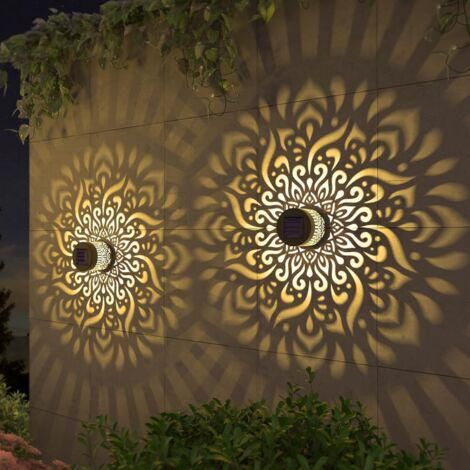 Applique murale extérieure étanche en fer forgé à énergie solaire, motif mandala, pour jardin, cour ou pelouse de villa. (1/5)