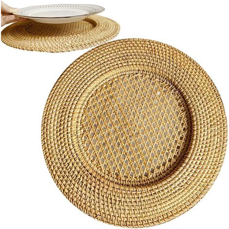 4 Sets De Table Tissés, Sets De Table Ronds en Rotin, Sets De Table Naturels Tissés À Main, Sets De Table Tissés De Ferme, Sets De Table Rustiques pour Table À Manger (1/5)