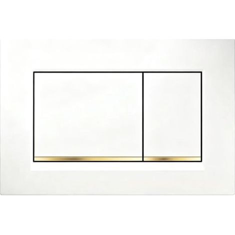 Plaque de chasse d'eau compatible avec Geberit Sigma30 – Dimensions 246x164x12 mm – Blanc en ABS avec bande dorée – Installation rapide sans outil (1/3)