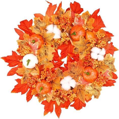 Automne Couronne Artificielle Guirlande Automne Simulation Guirlande Thanksgiving Guirlande Automne Décoration Feuille D'érable Coton Citrouille Guirlande Récolter Une Couronne de Thanksgiving35 (1/4)