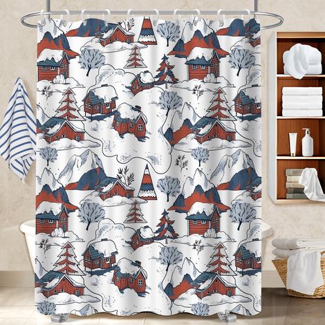 Rideau de bain imprimé polyester 180x180 décoratif rideau séchage rapide pour jeune couple emménageant (1/5)