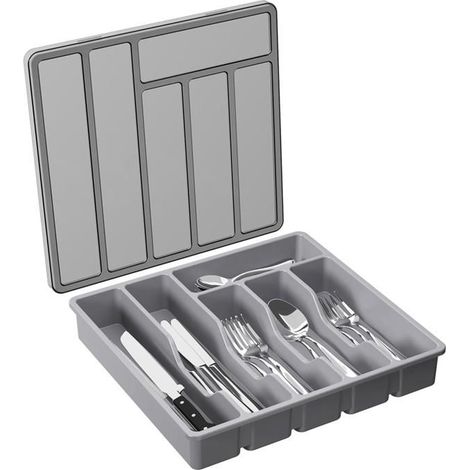 Besteckkasten mit Deckel, Besteckkasten für Schublade und Küchenarbeitsplatte, Kunststoffbesteck (1/4)