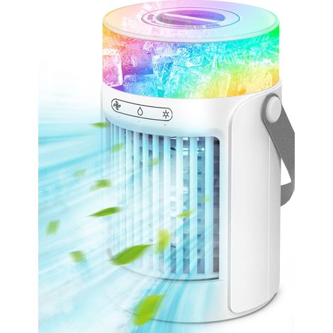 Tragbarer Verdunstungs-Luftkühler mit 3 Geschwindigkeitsstufen und 7 Farben, Nebel-Luftbefeuchter, Touchscreen-Tischventilator mit großem Wassertank für Zuhause, Zimmer oder Büro