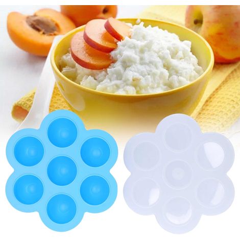 Boîte de conservation pour aliments pour bébé, 7 compartiments, bleu ciel, en silicone avec couvercle. (1/5)