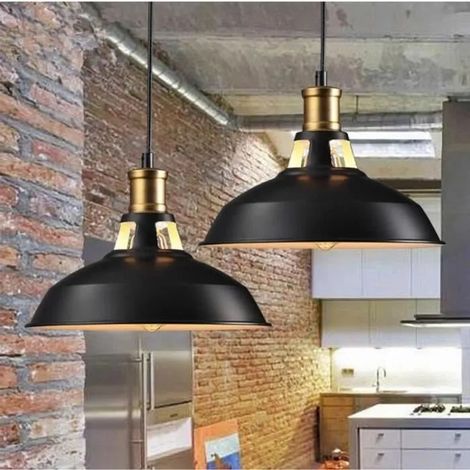 Suspension Luminaires Industrielle Vintage Plafonniers Lustre Edison - E27 - Noir - 2 ampoules - 40W (1/4)