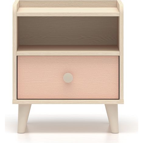 Comodino a 1 cassetto Alycia beige e rosa