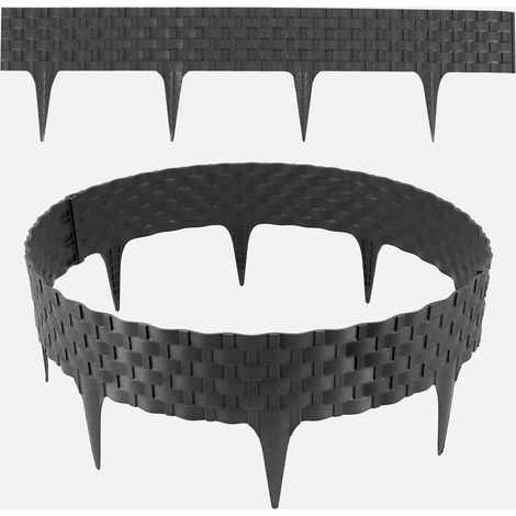Rasenkante Rattanoptik I Anthrazit I 20x80 cm Module I Kunststoff Beeteinfassung für Beet-& Rasenabgrenzungen I Flexible Beetumrandung