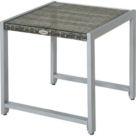Table basse de jardin en résine tressée et verre trempé structure aluminium 50x49,5x50 cm - PANGIVO (1/5)
