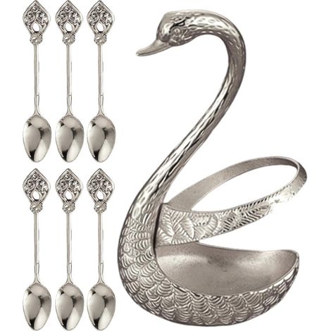 Cuillères à Café 6 Pièces de Zinc Esthétique avec Support Cygne (1/5)
