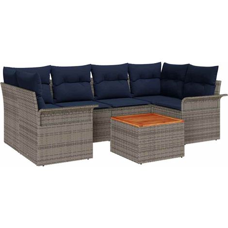 Garden Sofa Set 7 pcs Grey and Navy Blue Poly Rattan vidaXL (1/5)