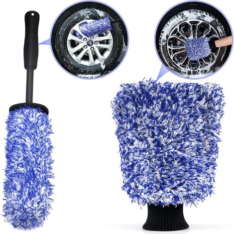 Brosse à Jante Gant de Lavage de Voiture, La Brosse de Nettoyage de Jante en Microfibre élimine la Saleté Tenace sans Effort pour Nettoyer Le lit de Jante, Les Jantes en Aluminium (1/5)