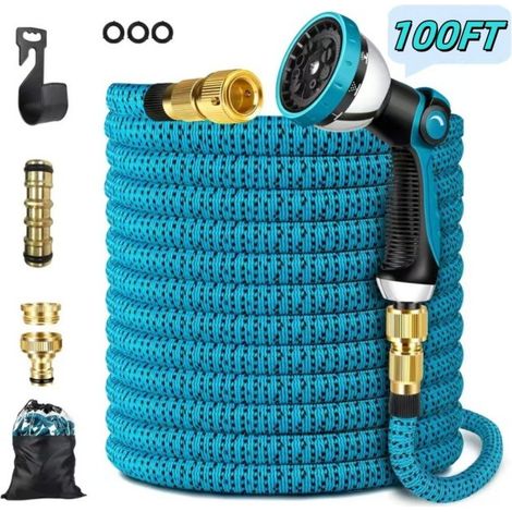 Tuyau d'arrosage extensible 30 m/100 pi - 10 buses - Raccords en laiton - Tissu 3750D (1/4)