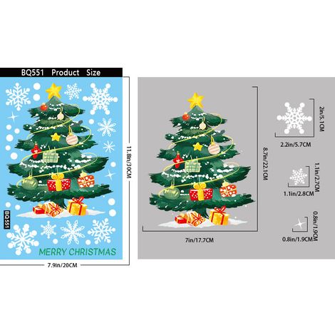 Autocollants de Noël pour fenêtre - Père Noël, sapin de Noël, flocons de neige - Décoration festive - Autocollants statiques pour vitres - BQ551