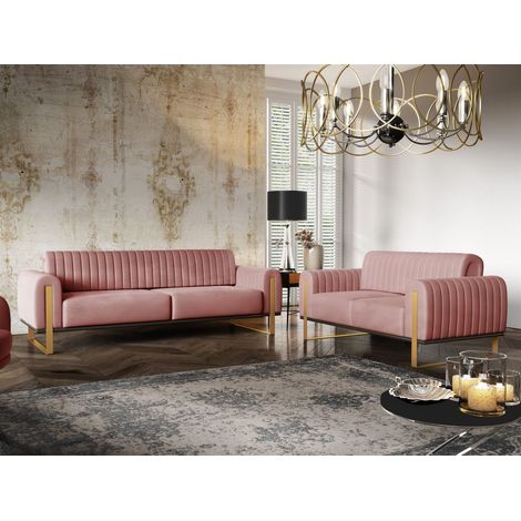 Sofaset Designersofas VALERIE 3-2 in Stoff Stoff Elisa Velvet Altrosa (1/5)