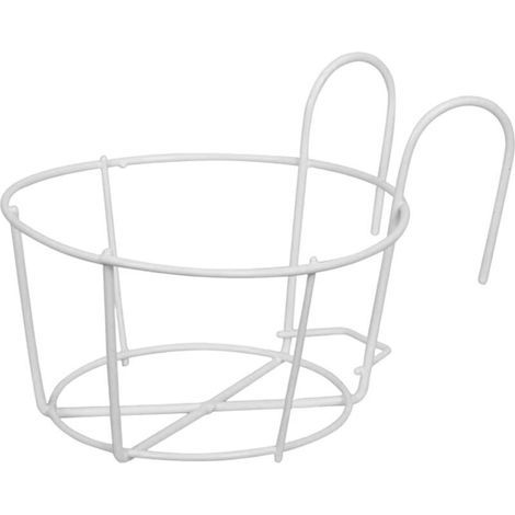 Runder Blumenkasten mit Geländer, Zaunregal, Hängekorb aus Eisen, Halterung aus Eisen für Balkon, Terrasse oder Veranda, Weiß, 20 cm (1/4)