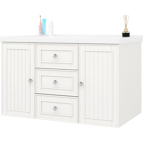 Meuble vasque suspendu 3 tiroirs blanc 78,5x46x46,8 cm avec lavabo céramique (1/5)