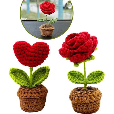 Fiori lavorati a maglia - Decorazione all'uncinetto - Decorazione per interni - 100% fatta a mano - 5x4,5x11 cm - Rosso (1/5)
