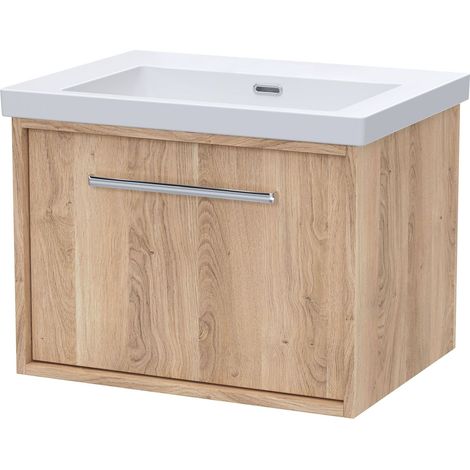 Sturbridge Contemporary 1 Drawer Wall Hung Vanity Unit with 0 Tap Hole Fireclay Basin , 600mm, Bleached Oak