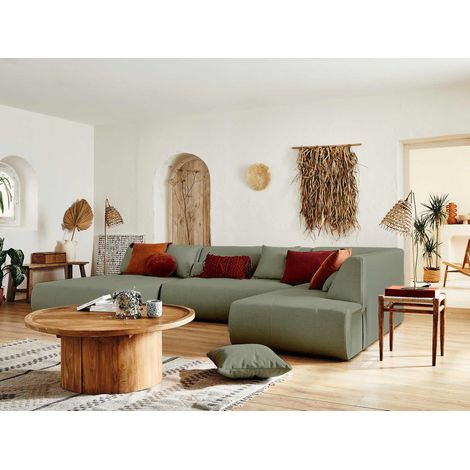 Onyx - canapé modulable panoramique d'angle droit 7 places - en tissu - vert sauge