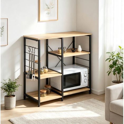 Mobile da cucina a 5 ripiani con supporto per microonde 90 x 40 x 83,5 cm rovere chiaro (1/4)
