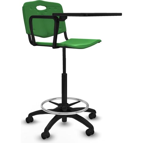 Taburete Robledo giratorio plástico verde brazo con pala diestros base poliamida ruedas autofrenantes 50mm
